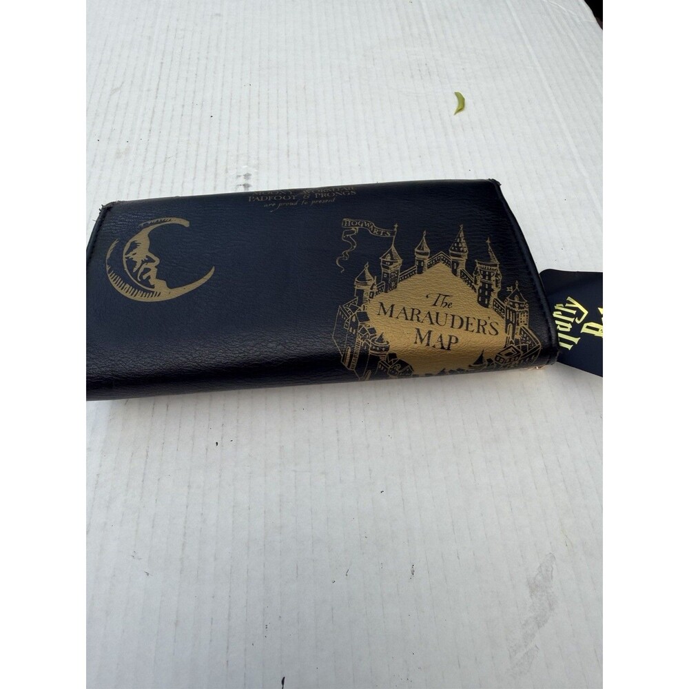 Harry Potter Mischief Managed Black Gold Crossbody Wallet Purse Chain Strap